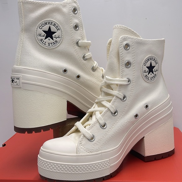 Converse WMNS CHUCK 70 DE LUXE HEEL HI EGRET/EGRET/BLACK A05348C Platform Snkrs - Picture 9 of 16